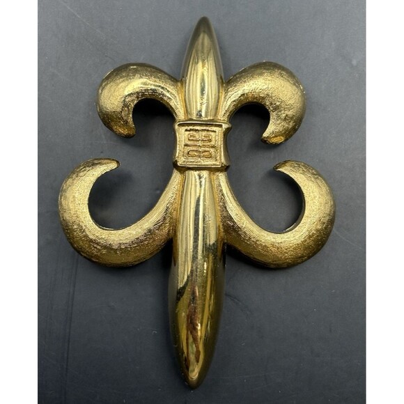 Givenchy Vintage Gold Tone Fleur de Lis Brooch Pin Used - Picture 1 of 12
